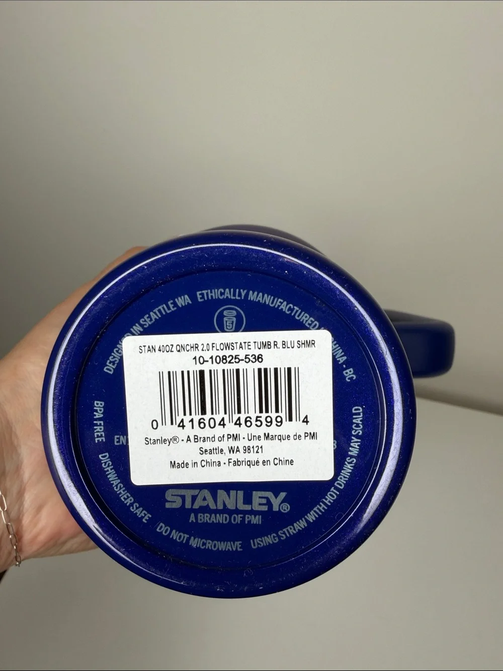 Stanley Blue Travel Mug with Orange Logo and Handle Accent 40oz - Picture 2 of 3